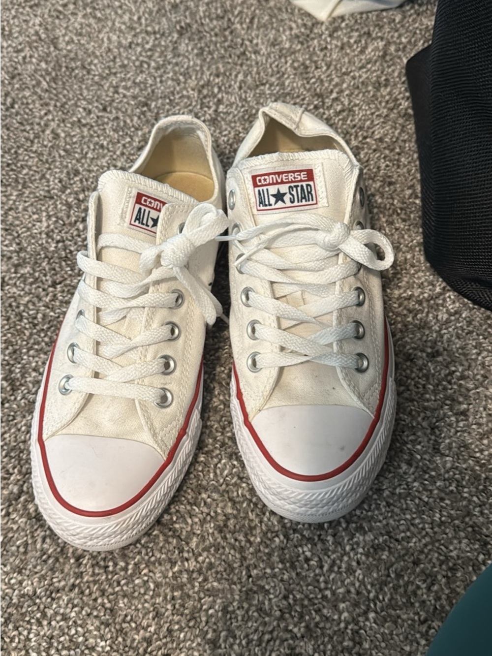 Converse All Star Low Top Sneakers - White with Red Trim